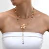 2 Stück Bunte Kristallblumen-Anhänger Halsketten für Damen Neue Goldfarbe Lange Y-förmige Halsketten Weibliche Party Schmuck Accessoires