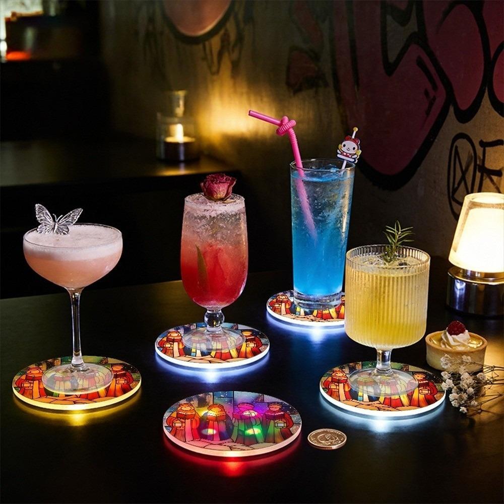Round Shape LED Glowing Coaster Colorful Drink Pad Lightweight Christmas Acrylic Coaster  Bar Party