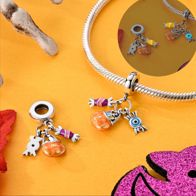 Halloween Series Charms Bead Copper Luminous Pumpkin Skull Witch Black Cat Fit Bangle Bracelet Necklace Diy Jewelry