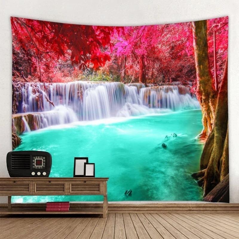 Beautiful Nature Waterfall Forest Printed Tapestry Bohemian Wall Hanging Bedroom Living Room Decoration