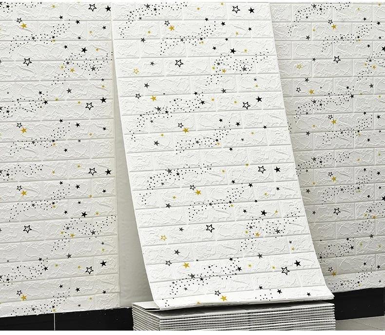 3D Self-Adhesive Wall Cover 70Cm*10M Continuous Water-Repellent Imitation Brick Wall Decals Wallcovering Living Room Home Decoration