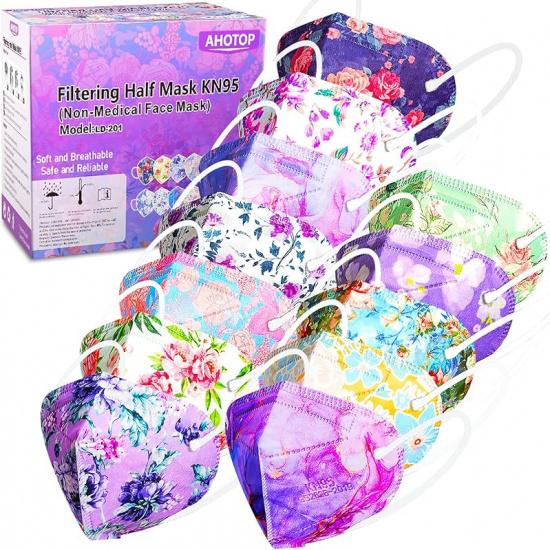 KN95 Face Masks, 60 Pack Individually Wrapped KN95 Masks, 5 layer Colorful Floral Face Mask with Design for Adults Women Men Floral Kn95