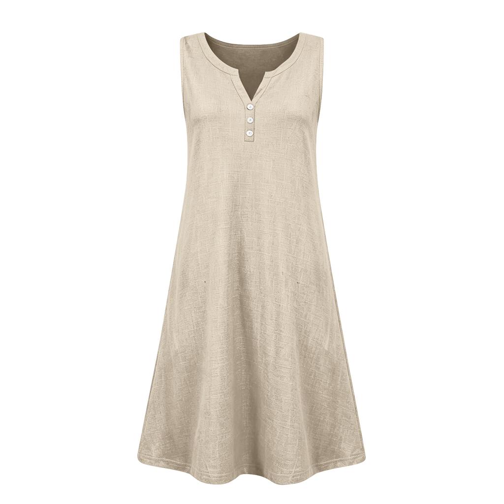 Summer Dresses Loose V Neck Sleeveless Sundresses Swimsuit Coverup With Pockets