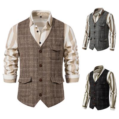 Gilet da Uomo Retro Tweed Britannico Taglia Grande Gilet da Uomo Casual Maschile Gilet