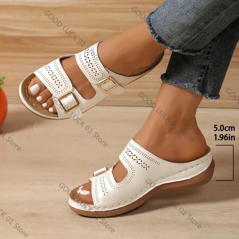 Fashion 2025 Summer Fashion Women Wedge Slippers Premium Orthopedic Open Toe Shoes for Women Anti-slip Platform Retro Slippers Female