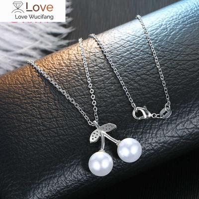 925 Sterling Silver Pearl Cherry Design Pendant Necklae Women Fashion Jewelry Drop Shipping Promotion New Arrival Girl Gift
