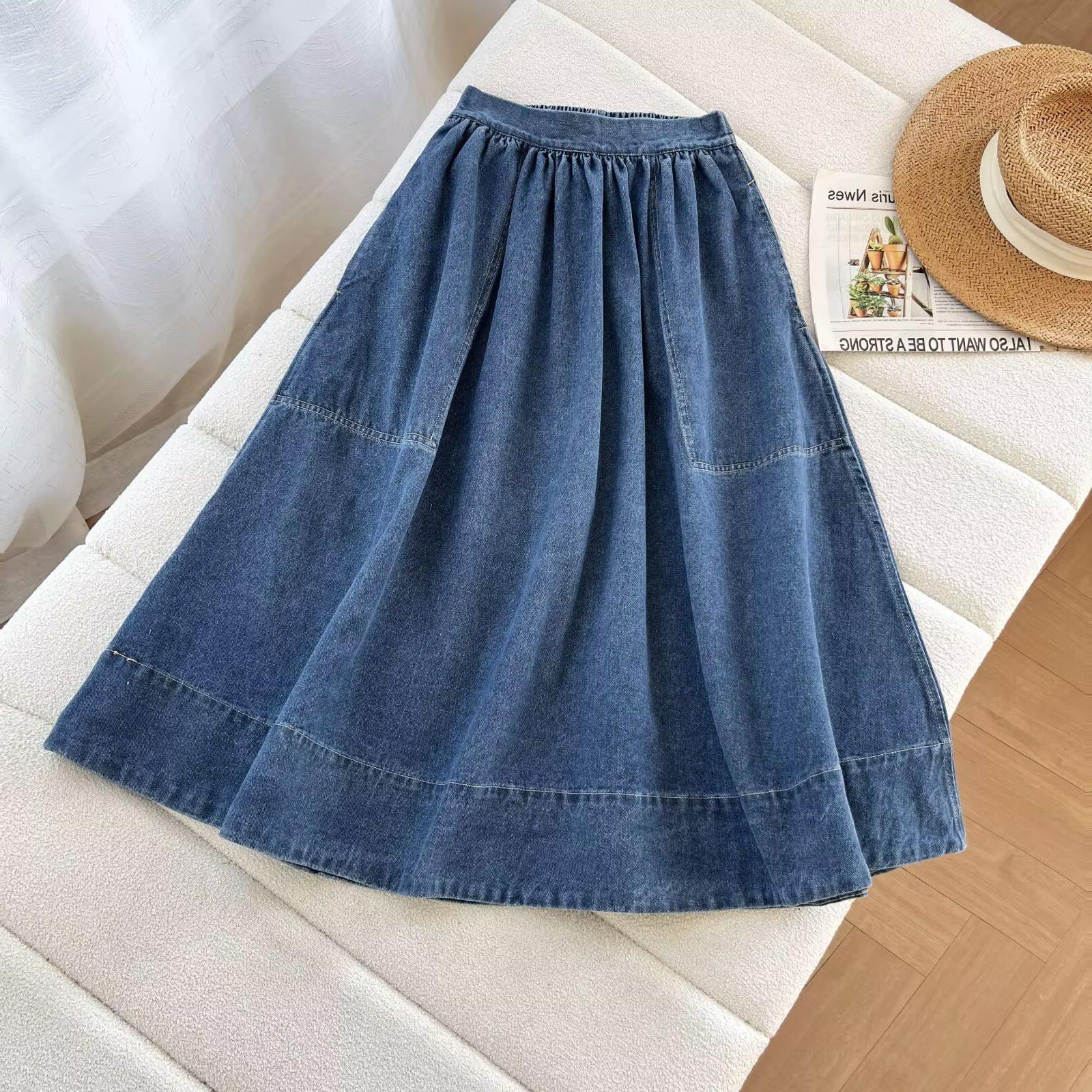 

Spring/Summer Women s Elastic Waist Denim Midi Skirt 36