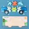 CORPER TOYS Wooden Shape-Matching Puzzle, Flat Type, Fire Engine, Police Car, Vehicle Jigsaw Puzzle, 4-Piece Set, Wooden Toy, Christmas Gift