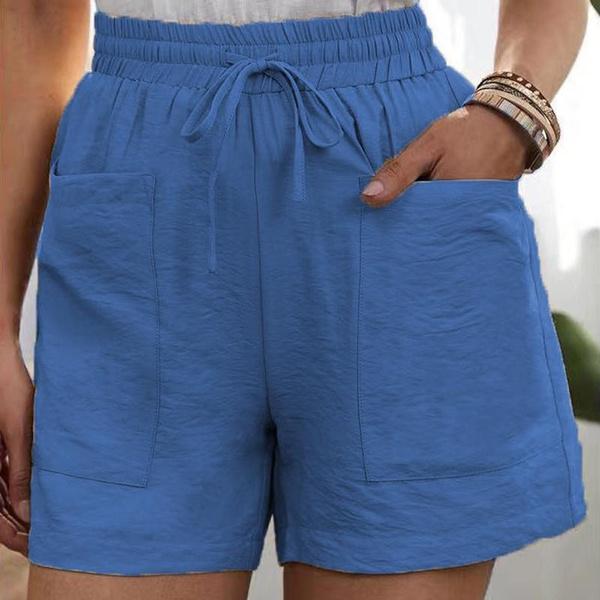 Women's Summer Casual High Waist Pocket Shorts Fashion Loose Beach Shorts Ladies Solid Shorts Plus Size