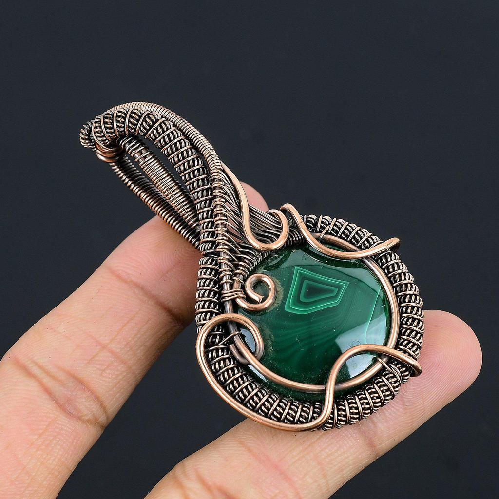 Malachite Pendant, 999 Copper Wire Wrapped Pendant Jewelry. Gift For Women Handmade Pendant Gemstone Jewelry