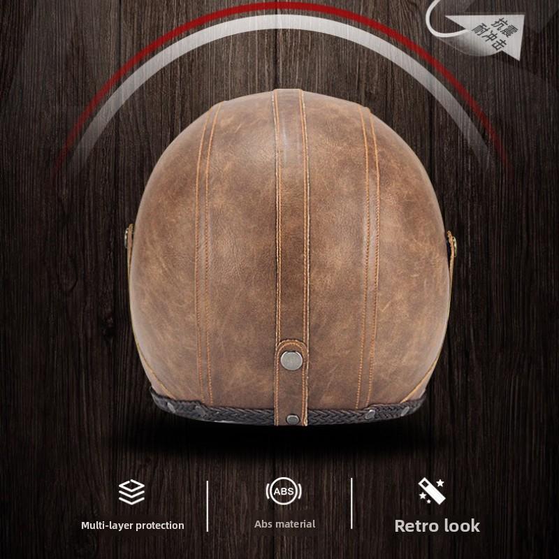 3C Vintage 3/4 Half Helmet Electric Motorcycle Summer Pedal Cruise Locomotive Leather Helmet Men and Women