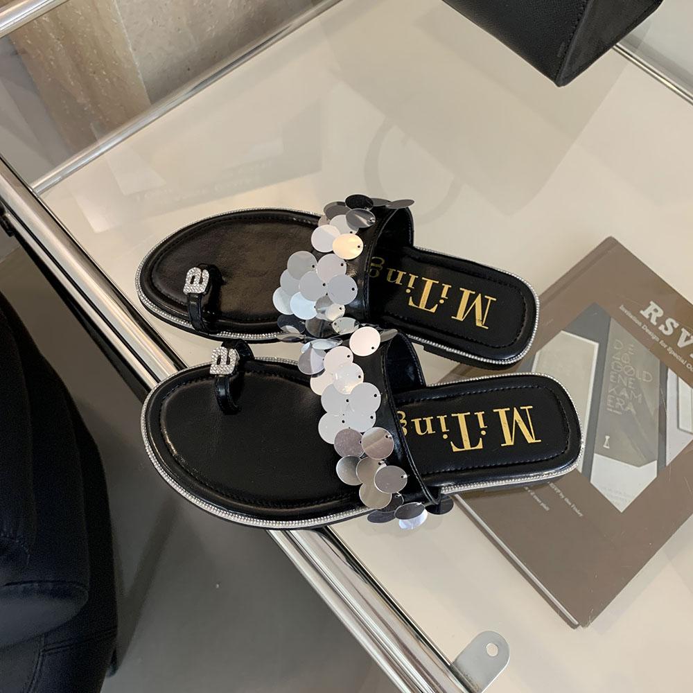 fashion Casual Women Slippers Clip Toe Summer Outside Beige Black Shallow Slip On Flat Low Heeled Ladies Party Dress Shoes Woman 35-39