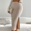 Women Midi Skirt High Waist Side Slit Design Knitting Skirt Solid Color Hip Wrapped Office Lady Skirt Daily Wear