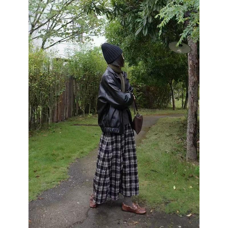 2026 Autumn/Winter Wool Cotton Plaid A-Line Skirt