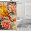 Blumen-Vogel-Duschvorhang - Lebendiger Gelber Vogel & Rosa Rosen, 71x71 Zoll Polyester, Handwäsche, Stilvolle Sommer-Badezimmerdekoration