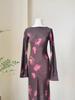 French Luxury Mulberry Silk Printed Dress: Women's Long Sleeve Slim Waist Elegant Vacation Style High-End Summer Skirt