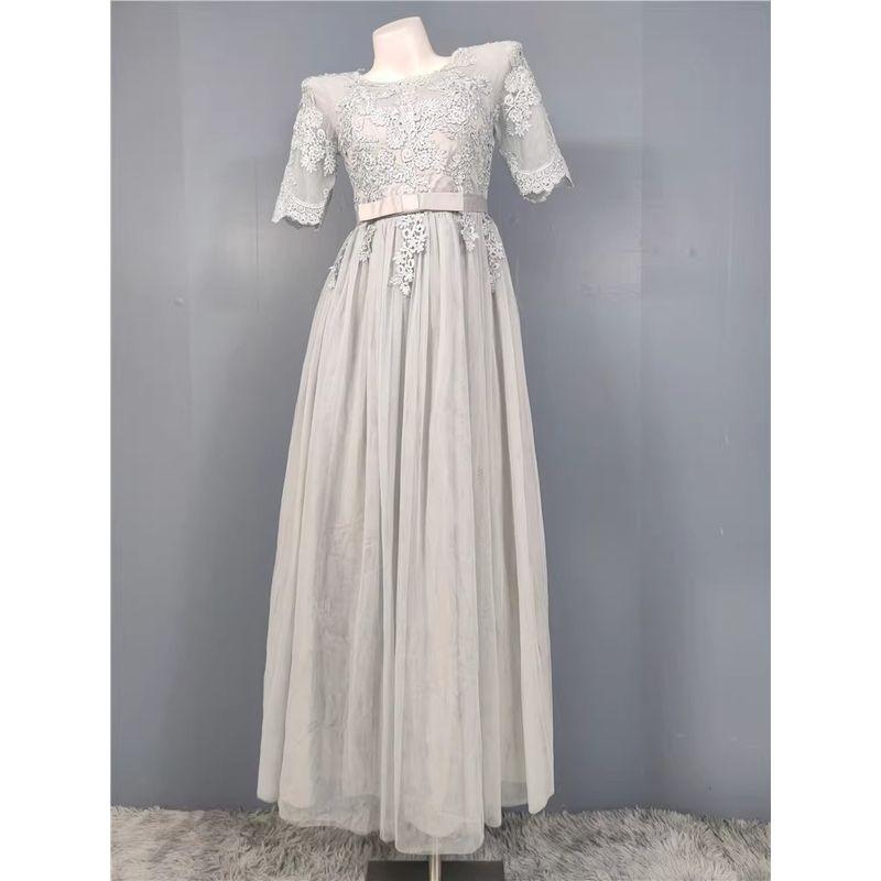 

French Attractive High Cold Goddess Summer New Arrival Embroidered Mesh Bubble Skirt Back Bandage Bridesmaid Dress Wedding Sisters Dress Blue Gray XL