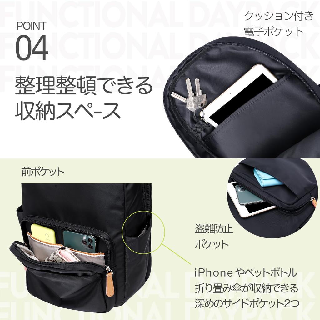 G-KAKO 2-Layer Backpack with 14 Pockets, A4 Size, Large Capacity, PC Storage, and Stylish Waterproof and Lightweight Nylon Backpack with Back Zipper,