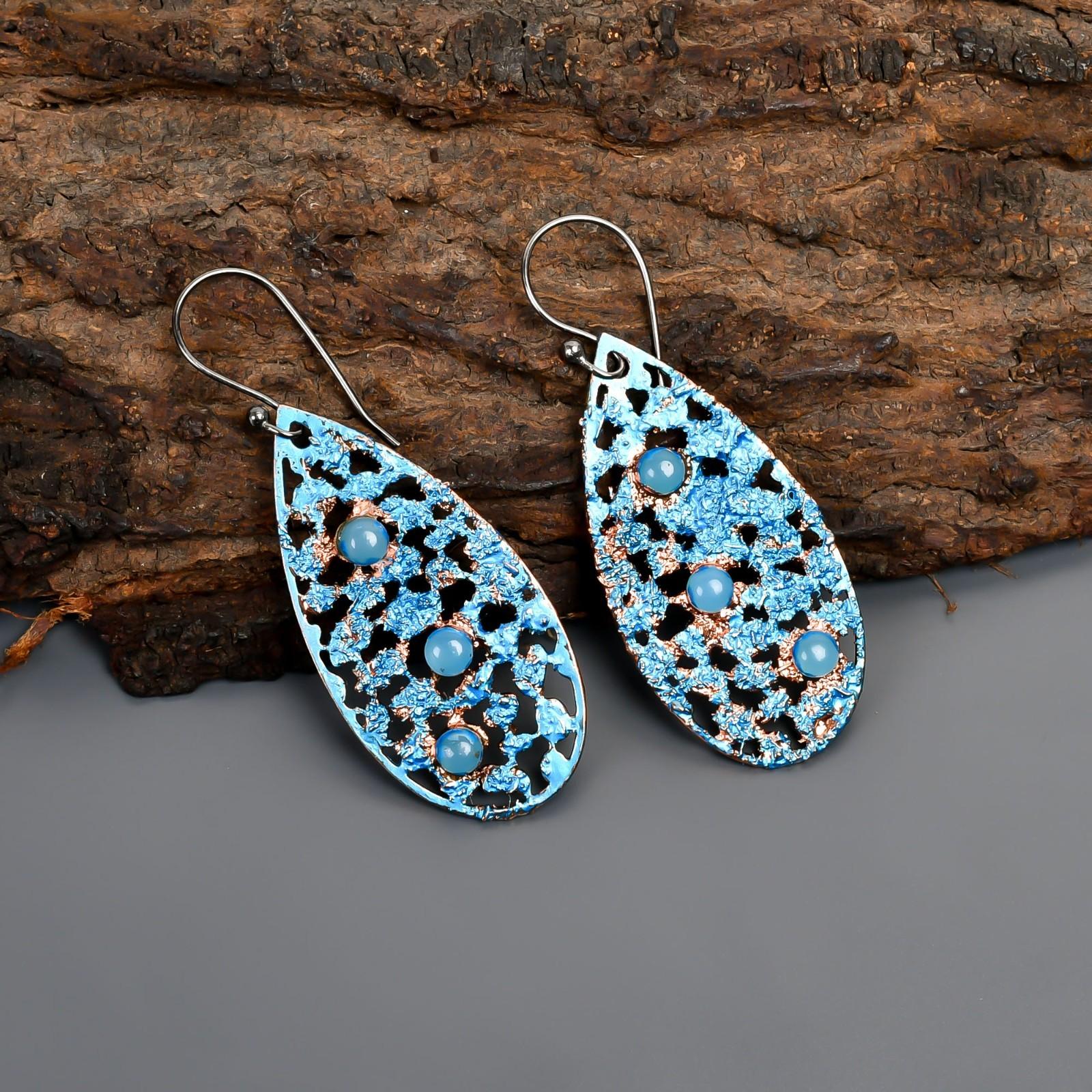 

Натуральный голубой халцедон, висячие серьги-капли, юбилейные украшения, посеребренные V-95