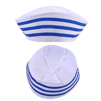 Set Sciarpa Quadrata Piccola da Donna Cappello da Marinaio Sciarpa in Raso Patchwork a Righe da Stewardess con Cappello da Marinaio a Righe Blu Navy per Carnevale Natale