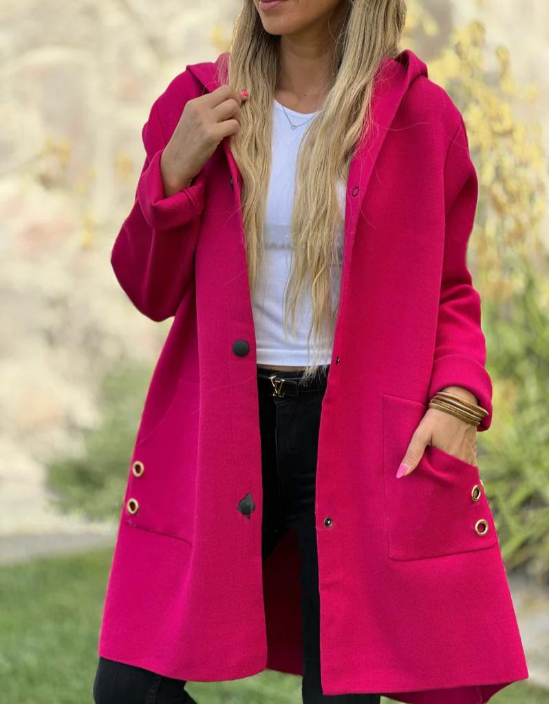 Women's Winter Hooded Coats Long Sleeve Pocket Jackets Casual Loose Button Woolen Outerwear Clothing Women