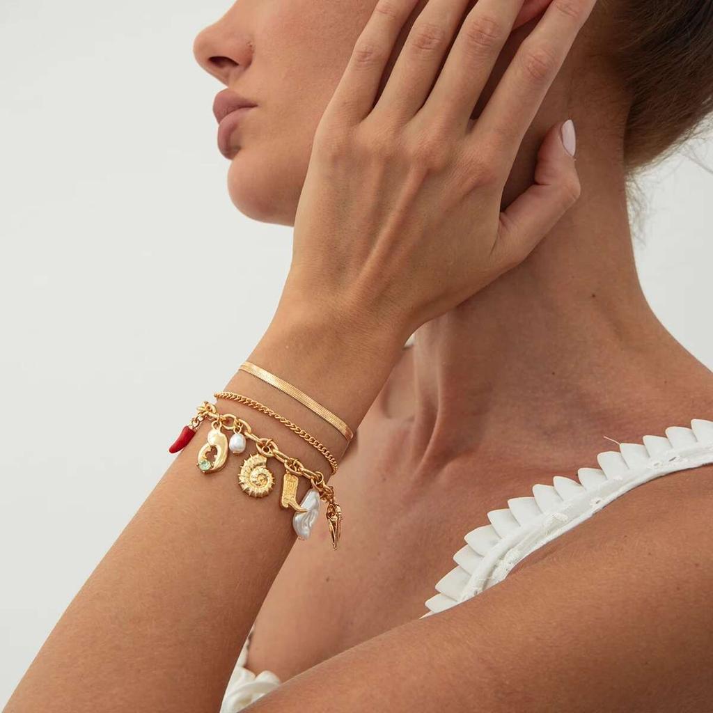 Ingemark 3Pcs/Set Boho Conch Boot Chili Pendant Bracelets for Women Trend 2026 Vintage Charm Chain Bangles Couple Jewelry Gift