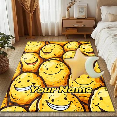 1PC Custom Name Happy Potato Faces Theme Floor Mat Ideal for Living Room, Game Rooms, Office, Bedroom, Floor Mat Playful Design