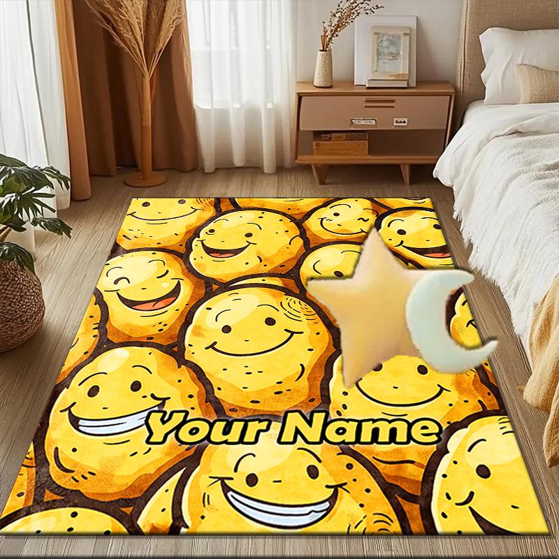 1PC Custom Name Happy Potato Faces Theme Floor Mat Ideal for Living Room, Game Rooms, Office, Bedroom, Floor Mat Playful Design