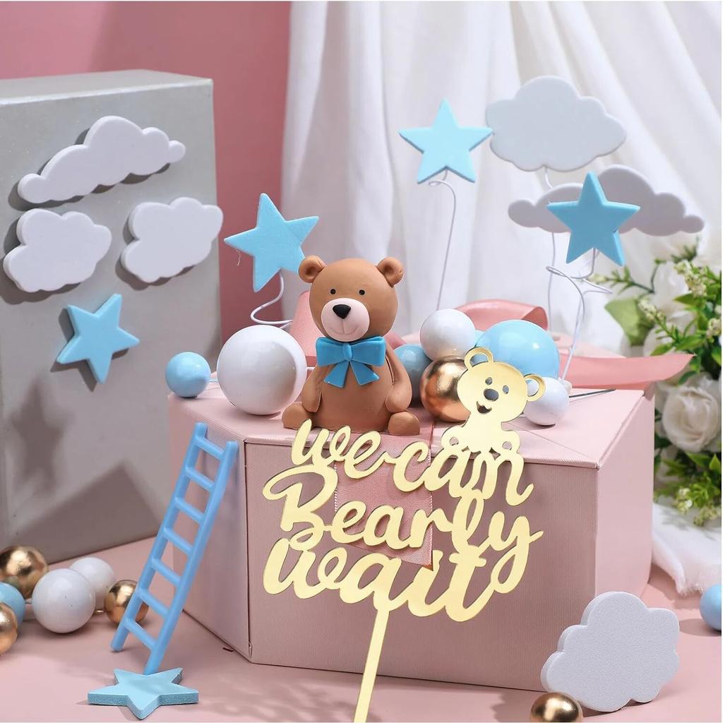 Brown Bear Cake Decorations We Can Bearly Wait Cake Topper for Birthday Baby Shower Party Supplies Decorations
