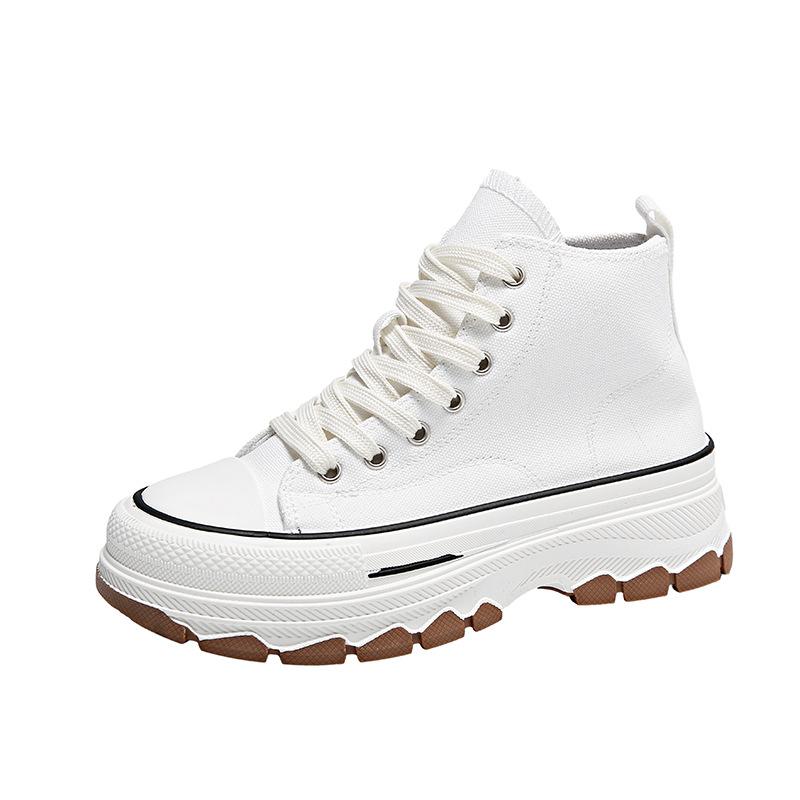 Women High Top Sneakers Lace-Up Casual Plarform Height Canvas Non-slip Wear Resistant Spring Female Vulcanize Shoes