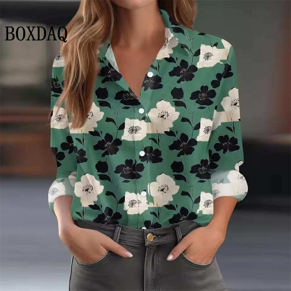 Autumn Women's Shirt Long Sleeved Lapel Tops Flower Pattern Casual Oversized Button Clothing Women Elegant and Fashionable Shirt