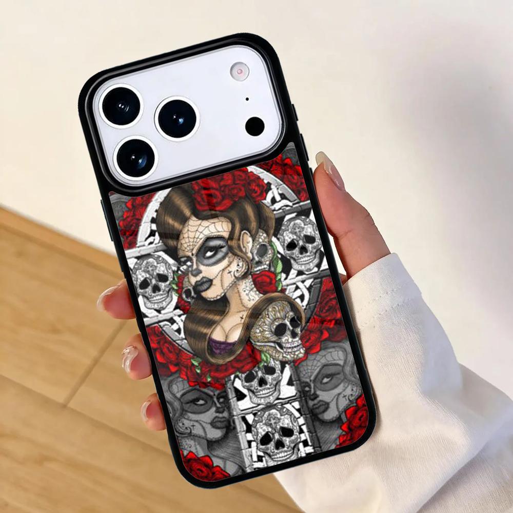 Candy Skull Sugar Day Of The Dead Mobile Phone Case for IPhone 17 AIR 16pro Max 15 14 13 12 11 Bumper Cover