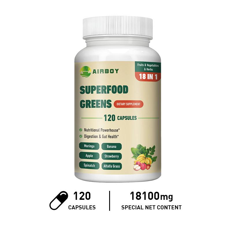 AIRBOY 18-in-1 Fruit, Vegetable, and Herbal Complex Dietary Supplement, Contains Vegetable and Herbal Extracts, Daily Nutritional Supplement 120*1