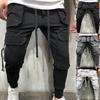 Sporty Men Solid Color Drawstring Multi-pockets Cargo Pants Ankle Tie Trousers