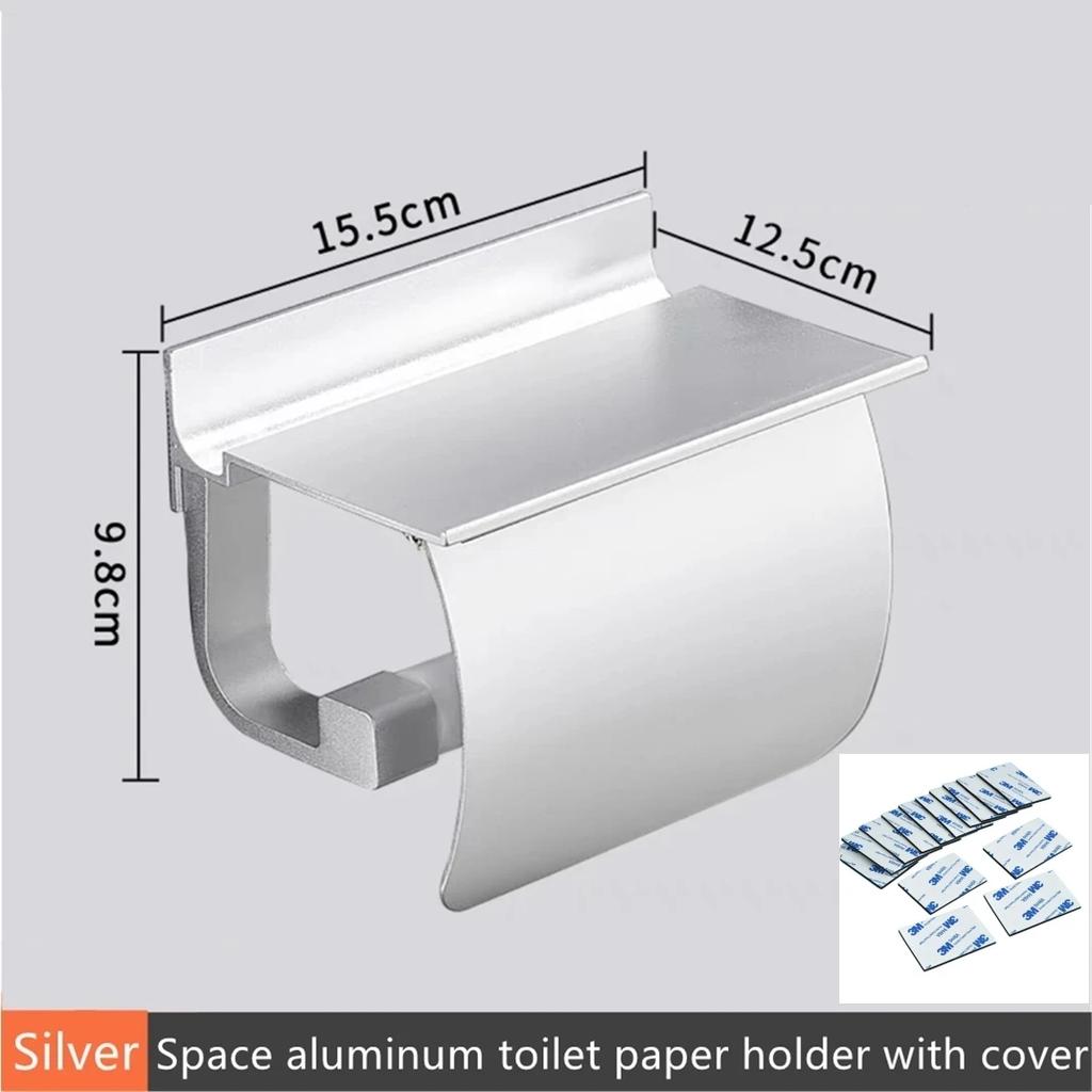 Black/Silver Toilet Paper Shelf Aluminum Bathroom Hardware Waterproof Roll Paper Holder Rack Paper Towel Hook With Cover Shelf
