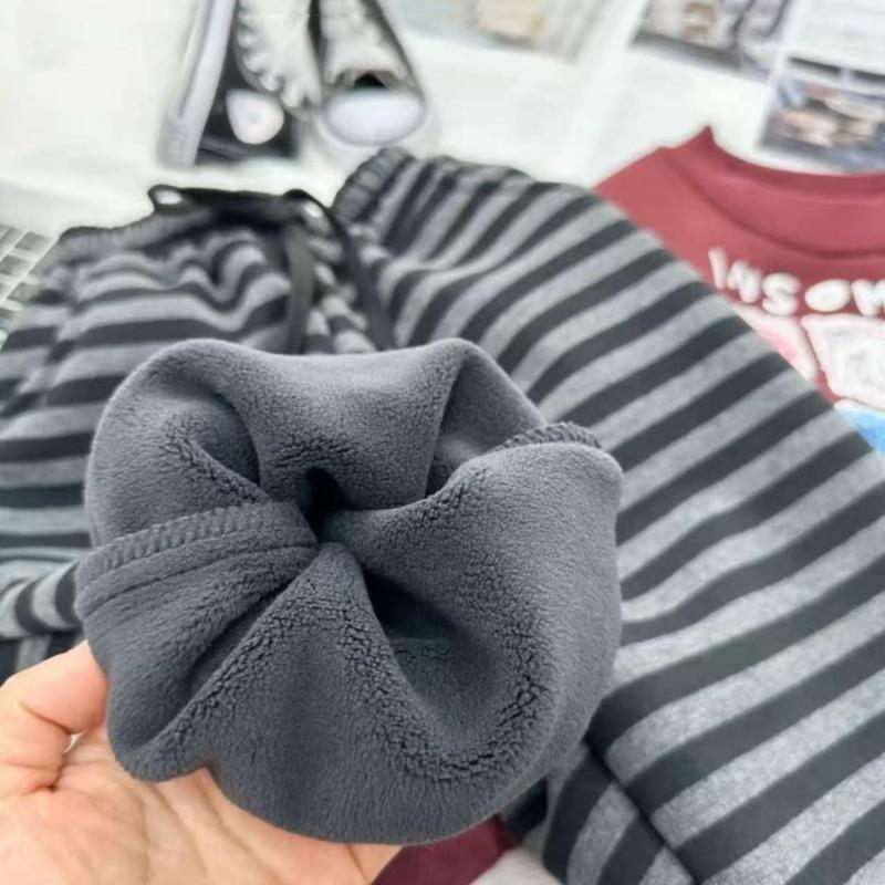 Stripe Pants For Girls Boys One-piece Velvet Spring Autumn Winter Childrens Korean Style Thick Warm Casual Sweatpants