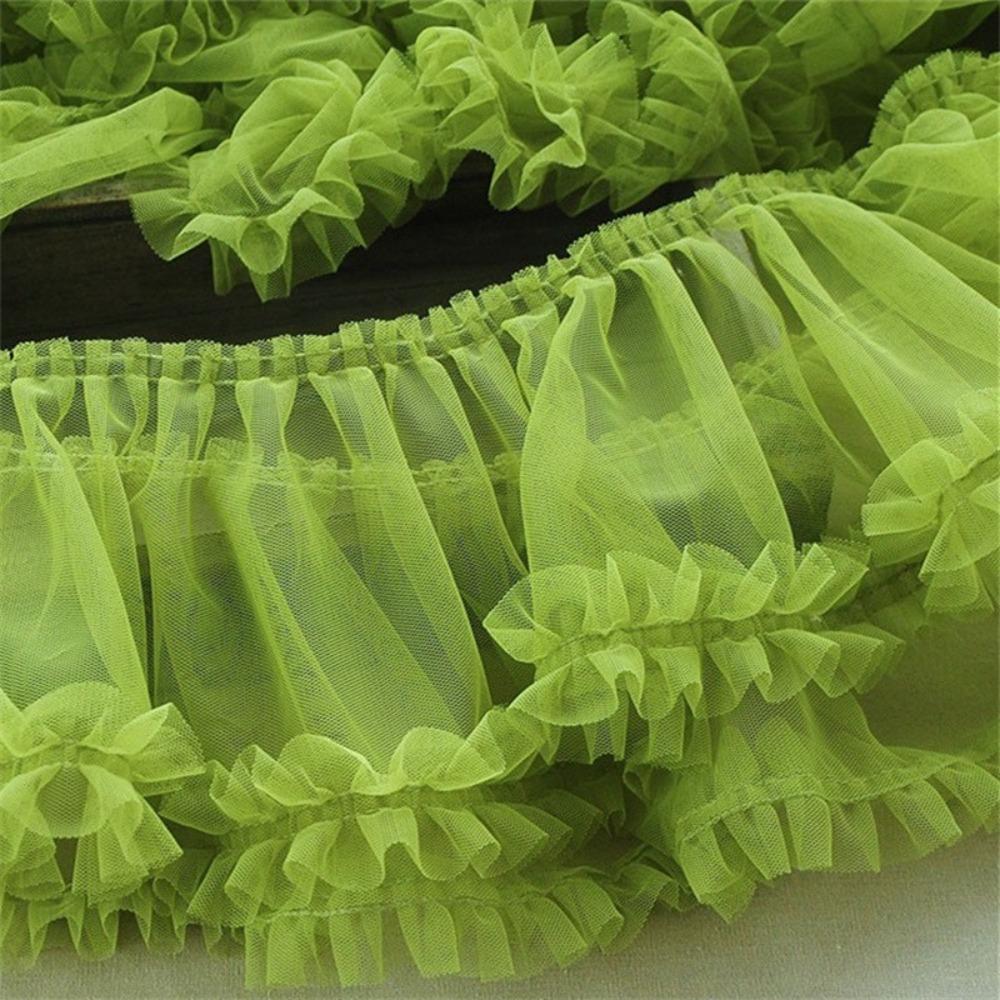 Multicolor Fringed Mesh Ribbon 15X90cm Size Lace Fabric Trims Pleated Fold Tulle  Baby Dress зелёный