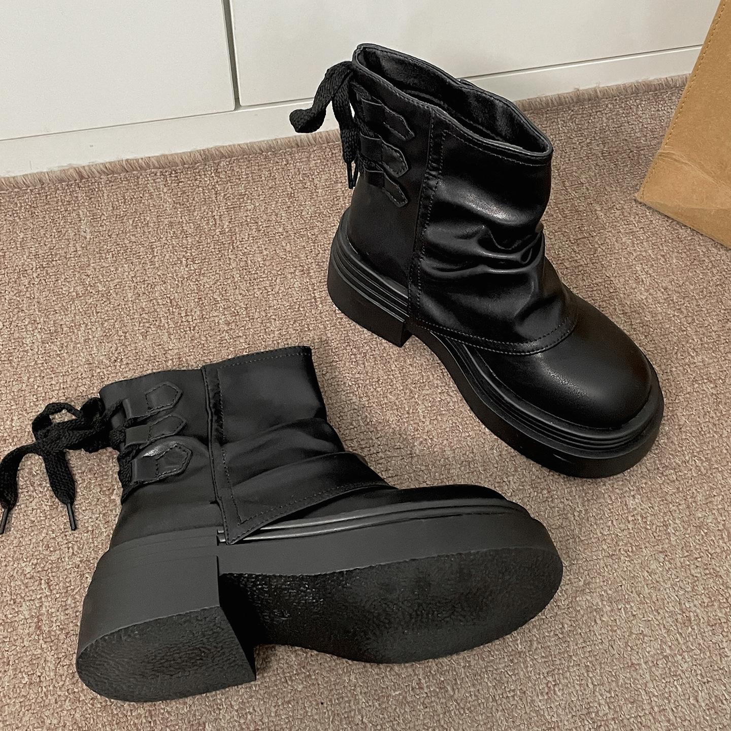 

Black British style small man heightened thick heel platform Martin boots women s 2025 new autumn retro short boots 39