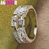925 Sterling Silver Round Square AAA Zircon Ring Jewelry
