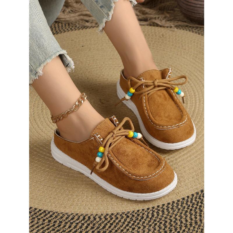 Autumn Baotou Half Slippers Women's 2025 New Plus Size Beaded Flat Casual One-Foot Slipper Slippers