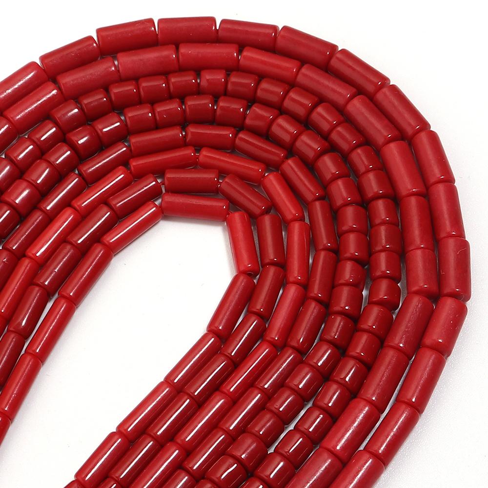 Natural Stone Beads Imitation Red Coral Cylindrical Gemstone Loose Beads For Jewelry Making DIY Bracelets Necklace Accessories