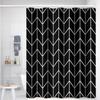 Striped Fabric Bathroom Shower Curtain-Modern Simple Polyester Waterproof Blue Grey Abstract Line Pattern With Hook
