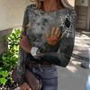 Womens Halloween Print Long Sleeve T Shirt Slim Fit Round Neck Casual Stretchy Basic Top for Autumn Winter