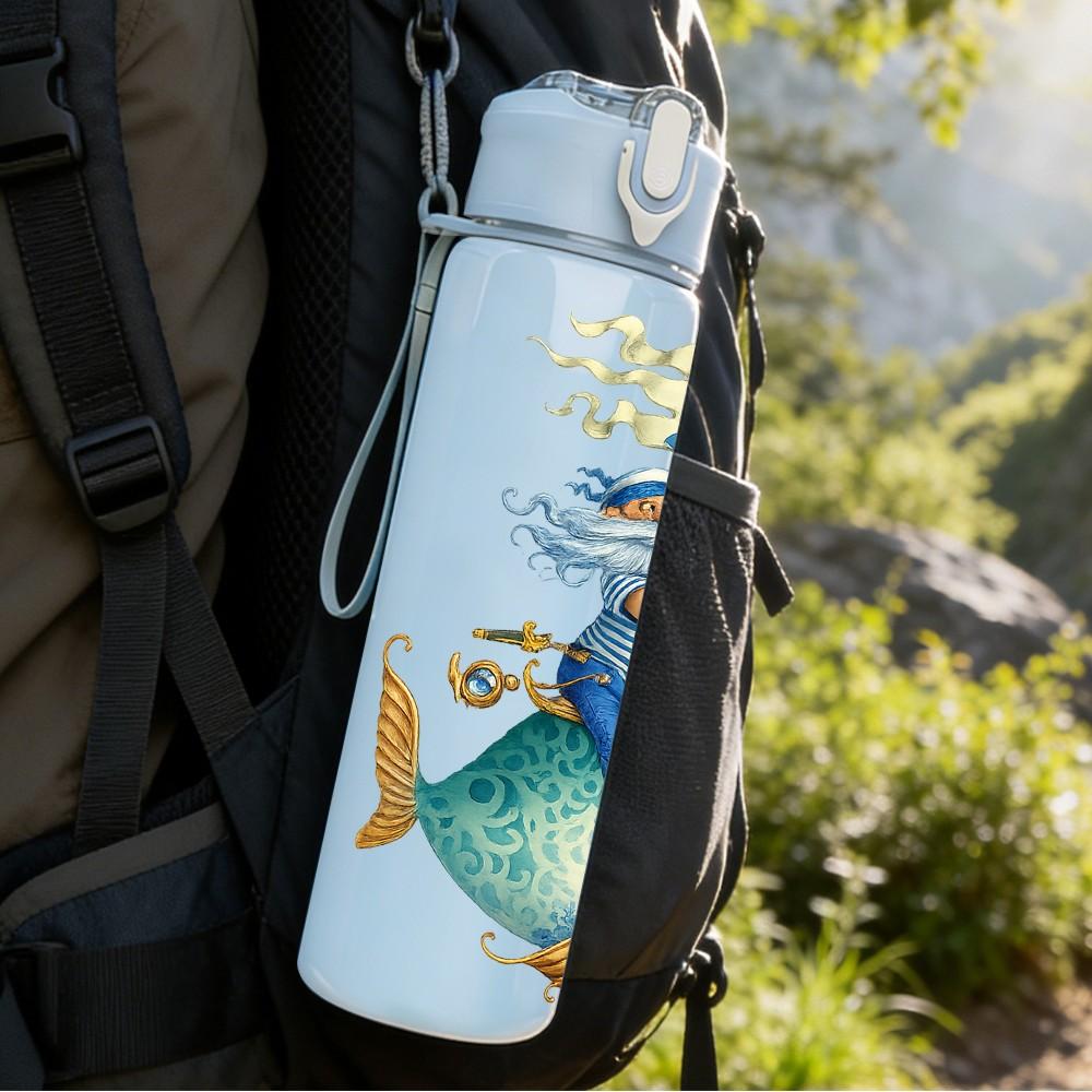 1PC Mermaid Girl Ocean Fantasy Print 750ml Color Plastic Sports Water Bottle Leakproof Flip Straw Lid Suitable for Sports Office Home Use