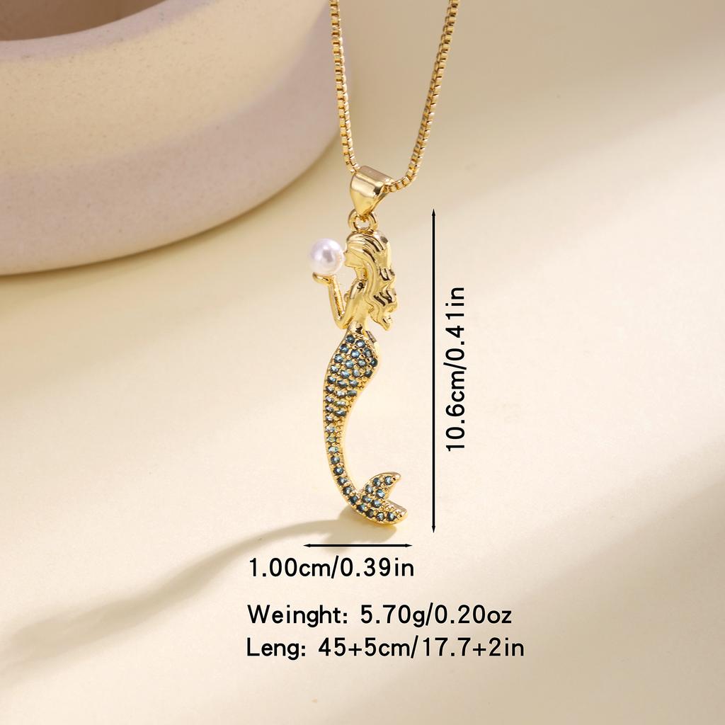 Nidin Fashion Ballerina & Mermaid Pendant Necklace For Women Cubic Zirconia Pearl Cute Neck Chain Girls Party Jewelry Gifts