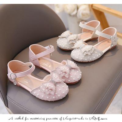 Scarpe Principessa per Bambina Scarpe da Ballo per Matrimonio Fiocchi Dolci Chic Nuovi Estivi 2025 Sandali Bassi per Bambini Cristallo Antiscivolo Suola Morbida Ins