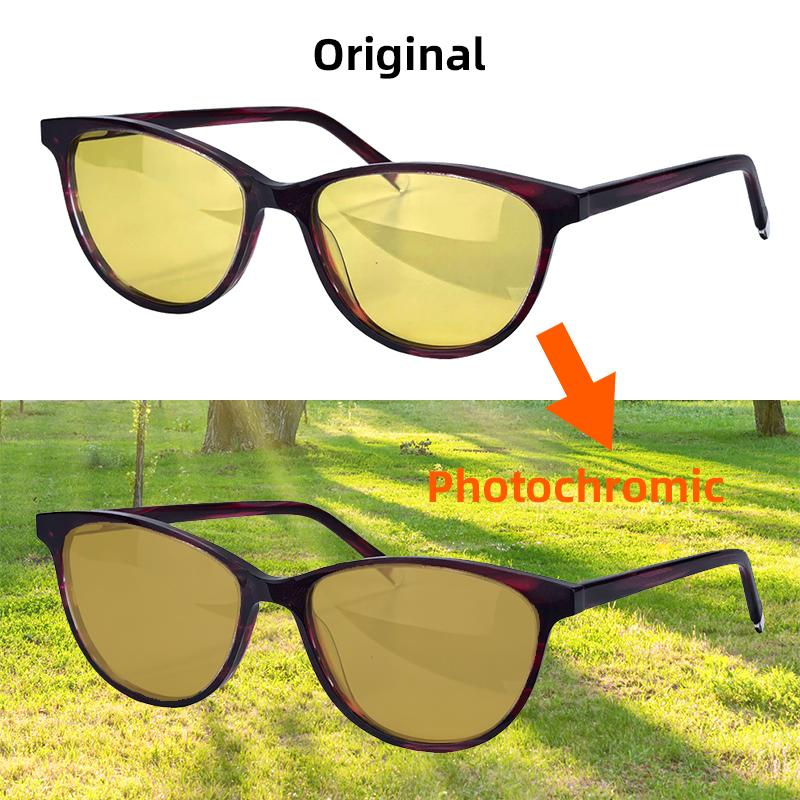 Photochromic Polarized Sunglasses Women Night Driving Glasses Cat Eye Acetate Frame Woman Blue Light Computer Glasses 138Mm