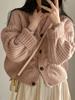 2026 Korean Thick Women Cardigan Knitted Sweater Autumn Winter Chic Loose Long Sleeve Tops Simple Solid Sweater Female