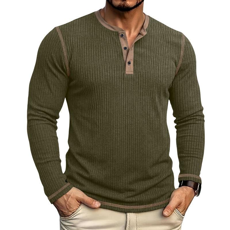 Mens Long Sleeve Henley Shirt Casual Autumn Winter Top