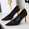 Fashion Women Heels European American Style Sexy Fashion Pointed Head Shallow Mouth High Heels Temperament Banquet Satin Stiletto Shoes